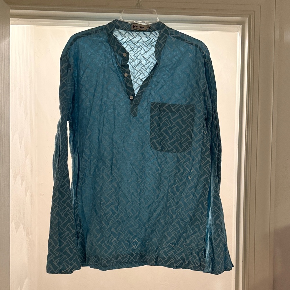 Fabindia Teal Geometric Men's Shirt